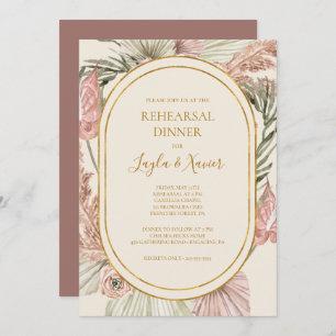 Boho Botanical Dusty Rose Rehearsal Dinner Invitation