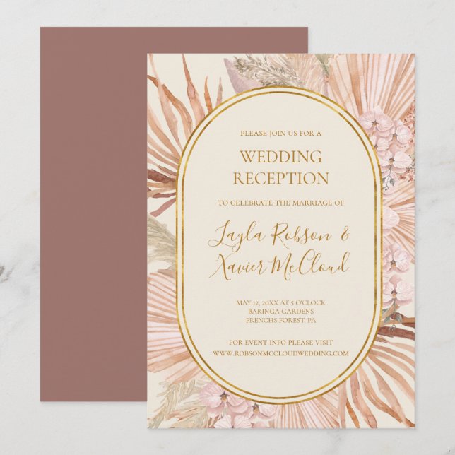 Boho Botanical | Dusty Rose Wedding Reception Invitation (Front/Back)