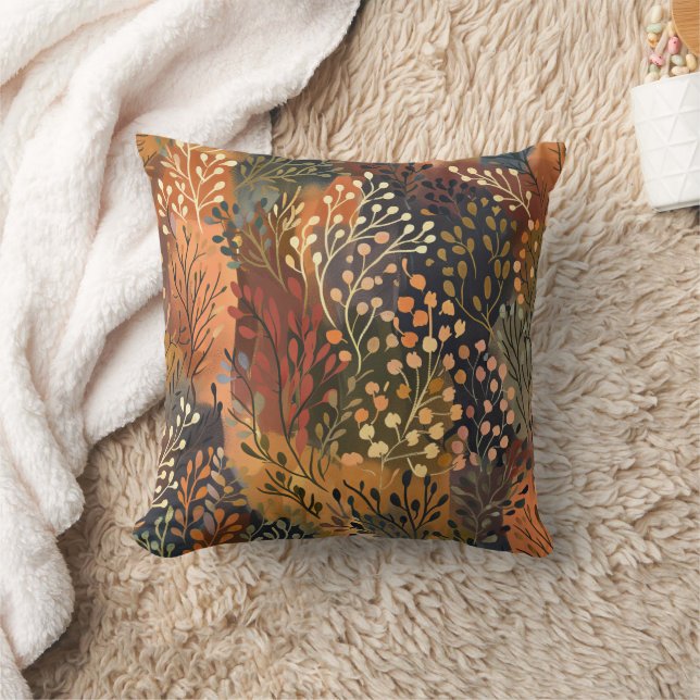 Boho Botanical Earthy Floral Cushion (Blanket)