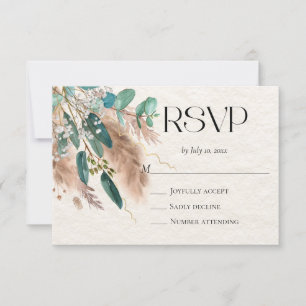 Boho Botanical Eucalyptus Greenery Pampas Grass RSVP Card