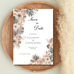 Boho Botanical Floral Flowers Beige Blush Wedding Save The Date