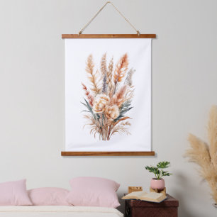 Boho Botanical Floral Pampas Grass Neutral Colours Hanging Tapestry