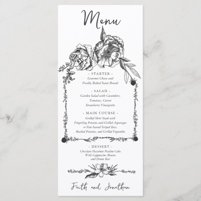 Boho Botanical Floral Vintage Wedding Menu (Front)