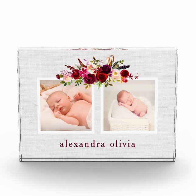 Boho Botanical Floral with Two Photos on Soft Grey (Front)