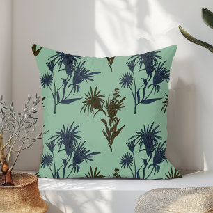 Boho Botanical Flower Pattern Blue Mint Cushion