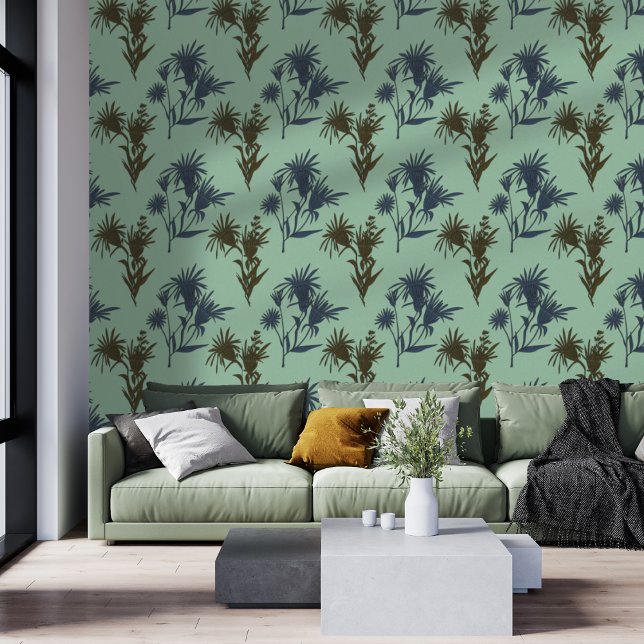Boho Botanical Flower Pattern Blue Mint Wallpaper (Creator Uploaded)