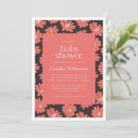 Boho Botanical Flowers Navy Red Baby Shower