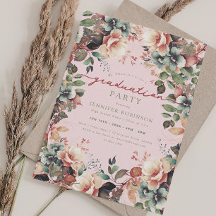 Boho Botanical Garden Floral Graduation Blush Invitation