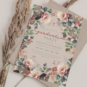 Boho Botanical Garden Floral Graduation Champagne Invitation