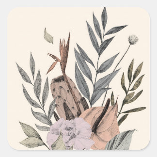 Boho Botanical Garden -  Floral Illustration Square Sticker