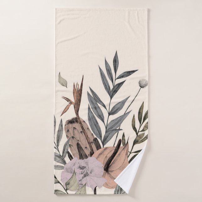 Boho Botanical Garden  Posters - Neutral Floral  Bath Towel (Bath Towel)