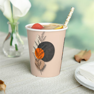 Boho Botanical Geometric Orange Black Neutral Art Paper Cups