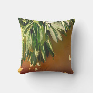 Boho botanical green herb leaves terra cotta  cushion
