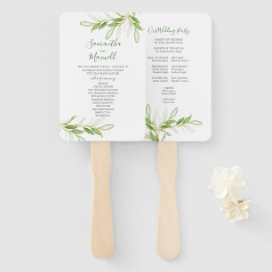 Boho Botanical Green Watercolor Leaves Hand Fan