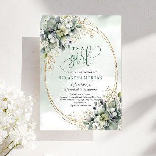 Boho Botanical Green White Foliage It’s A Girl Invitation