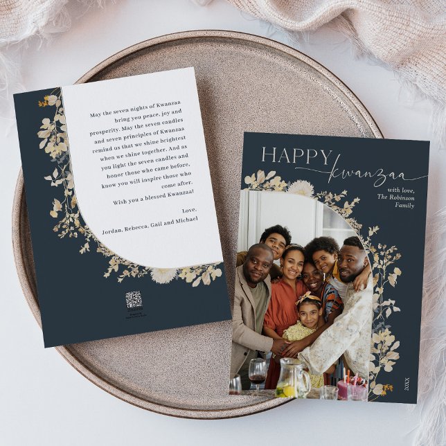 Boho Botanical Happy Kwanzaa Photo  Holiday Card (Creator Uploaded)