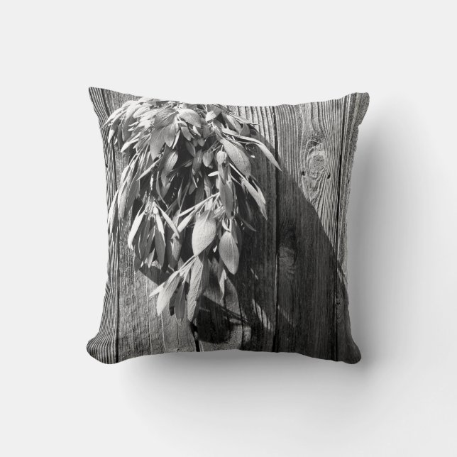 Boho botanical herb leaves Barnwood Twinkle Lights Cushion (Front)