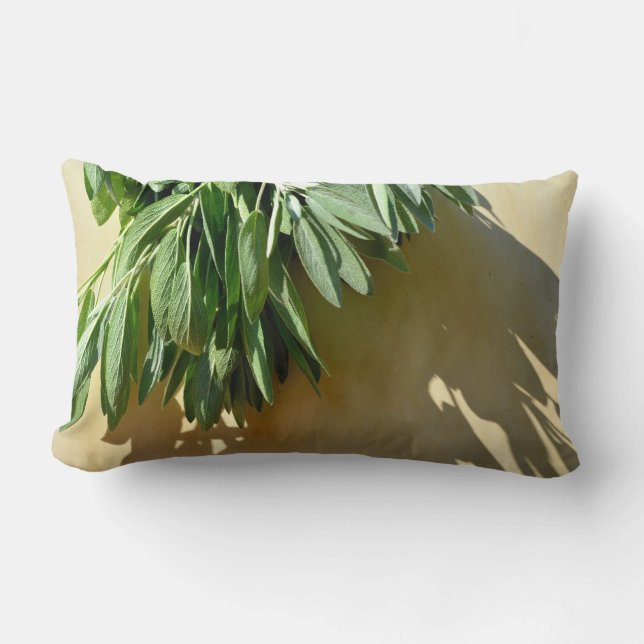Boho botanical herb leaves lumbar cushion (Front)