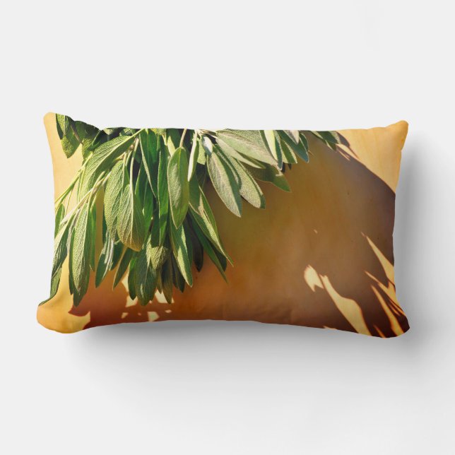 Boho botanical herb leaves lumbar cushion (Front)