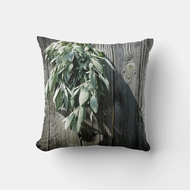 Boho botanical herb leaves rustic Barn-wood  Cushion (Front)