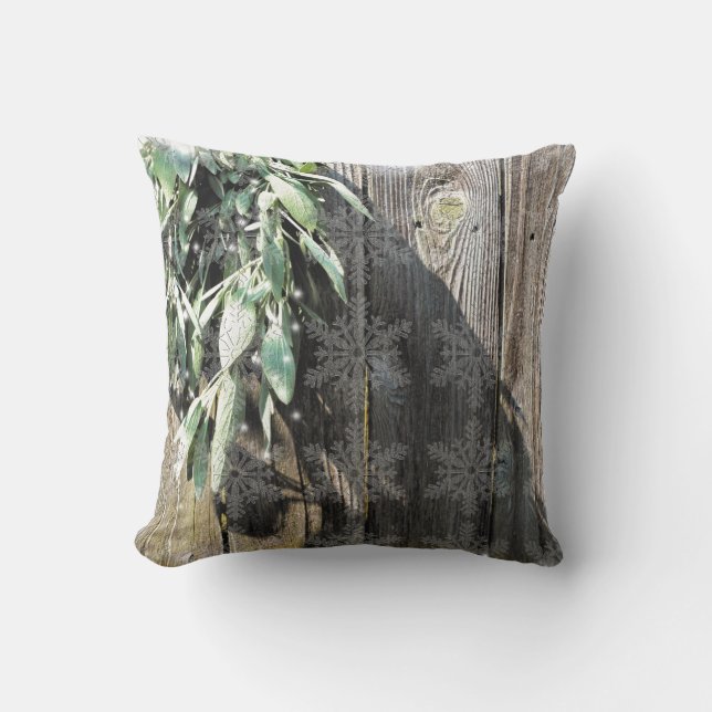 Boho botanical herb leaves rustic Barn-wood  Cushion (Front)