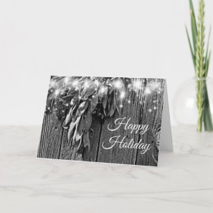 Boho botanical herb leaves rustic Barn-wood  Holiday Card