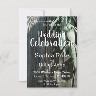 Boho botanical herb leaves rustic Barn-wood script Invitation