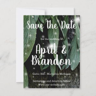 Boho botanical herb leaves rustic Barn-wood script Save The Date