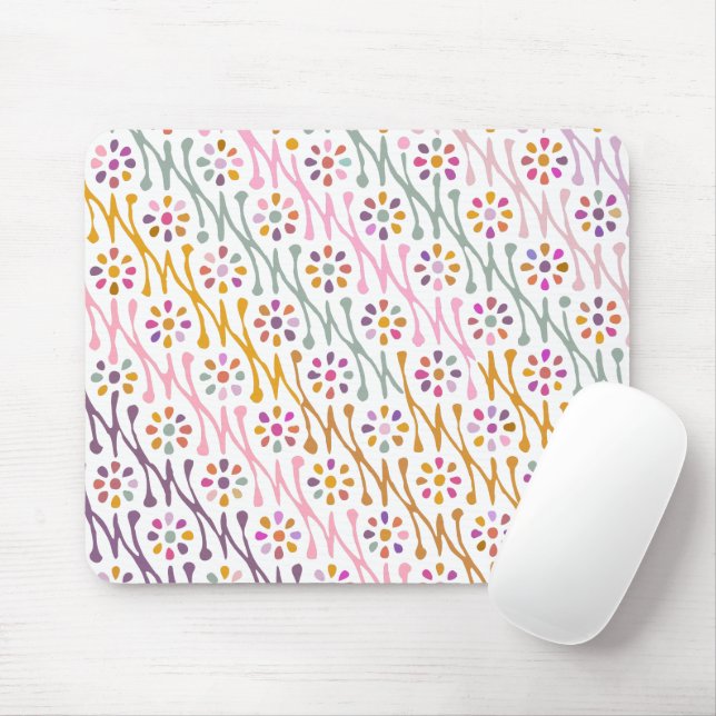 Boho Botanical Illustration Pattern Colourful Mouse Pad (With Mouse)