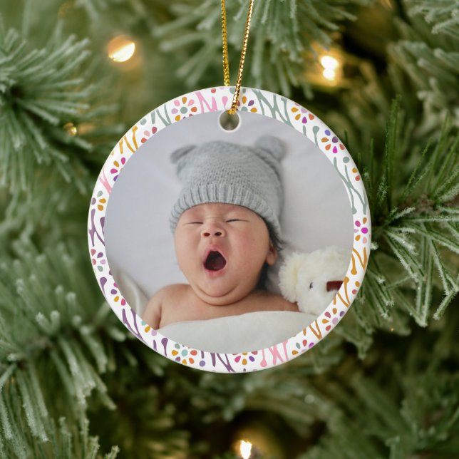 Boho Botanical Illustration Pattern Colourful Phot Ceramic Ornament (Tree)