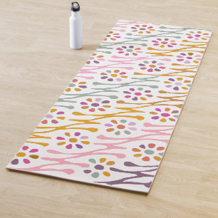 Boho Botanical Illustration Pattern Colourful Yoga Mat