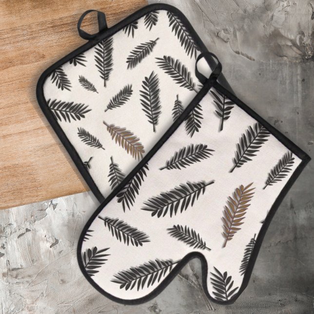 Boho Botanical Leaf Oven Mitt & Pot Holder  Set (boho botanical oven mitts and pot holder)
