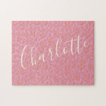 Boho Botanical Leaf Pattern in Pink Personalised   Jigsaw Puzzle<br><div class="desc">Boho Botanical Leaf Pattern in Pink Personalised Jigsaw Puzzle</div>
