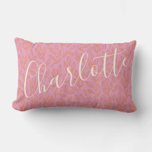 Boho Botanical Leaf Pattern in Pink Personalised   Lumbar Cushion