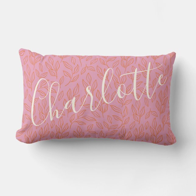 Boho Botanical Leaf Pattern in Pink Personalised   Lumbar Cushion (Front)
