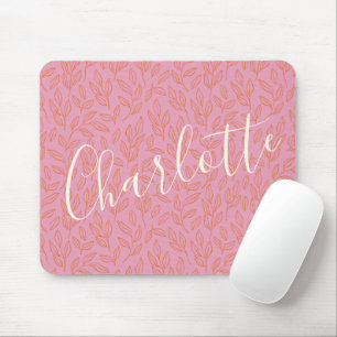Boho Botanical Leaf Pattern in Pink Personalised   Mouse Pad