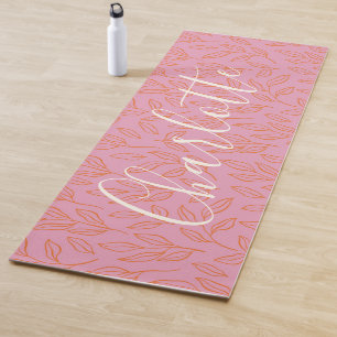 Boho Botanical Leaf Pattern in Pink Personalised   Yoga Mat