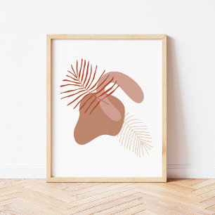 Boho Botanical Leaves Against Abstract Shapes Art Poster