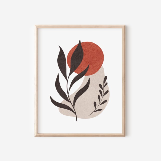 Boho Botanical Leaves with Abstract Shapes Art Poster (Creator Uploaded)