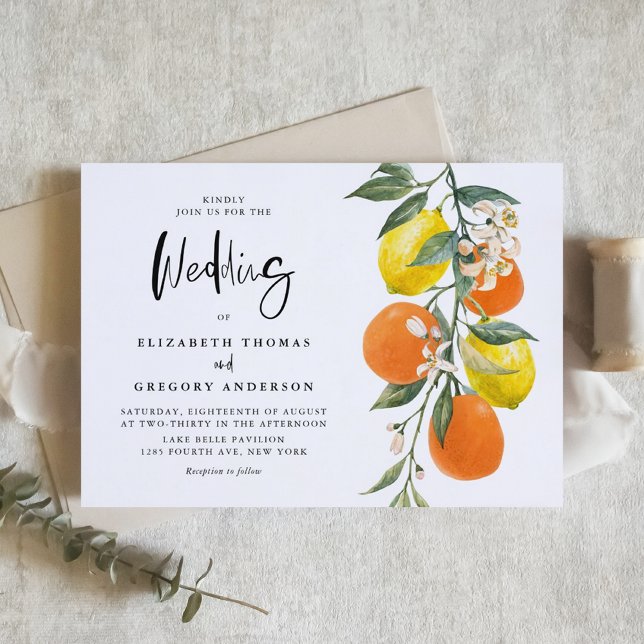 Boho Botanical Lemons and Oranges Garland Wedding Invitation (Boho Botanical Lemons and Oranges Garland Wedding Invitation)