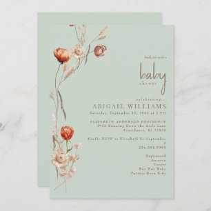 Boho Botanical Light Sage Baby Shower  Invitation