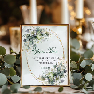 Boho Botanical Open Bar Sign Dusty Green 8x10