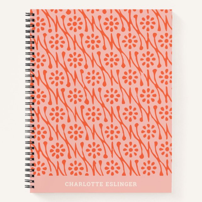 Boho Botanical Pattern Blush Coral Personalised Notebook (Front)