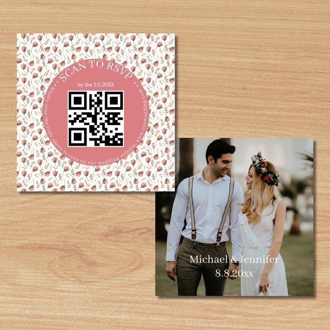 boho botanical rsvp qr code wedding photo enclosure card (Creator Uploaded)