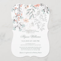 Boho Botanical Rustic Bridal Shower Coral and Grey