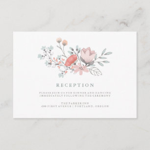 Boho Botanical Rustic Reception in Coral and Grey Enclosure Card