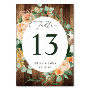 Boho Botanical Rustic Wood Floral Personalised Table Number