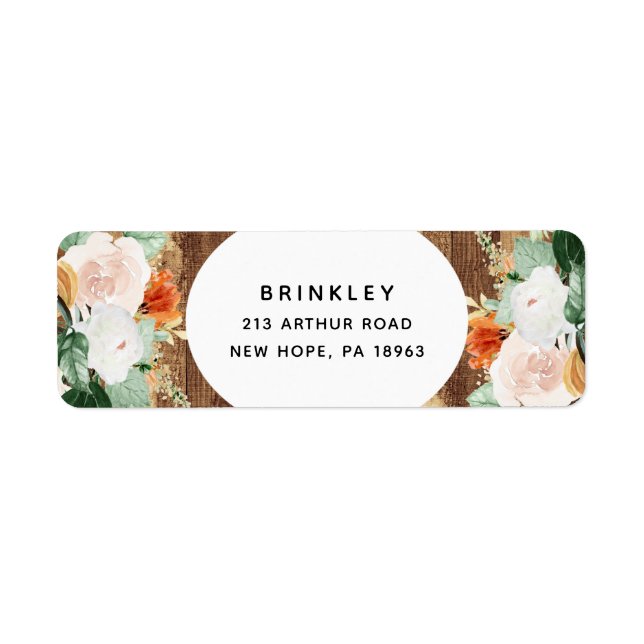 Boho Botanical Rustic Wood Floral Return Address Label (Front)