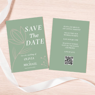 Boho Botanical Saga Green Qr Code Save The Date