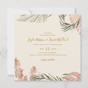 Boho Botanical   Simple Olive Green Square Wedding Invitation